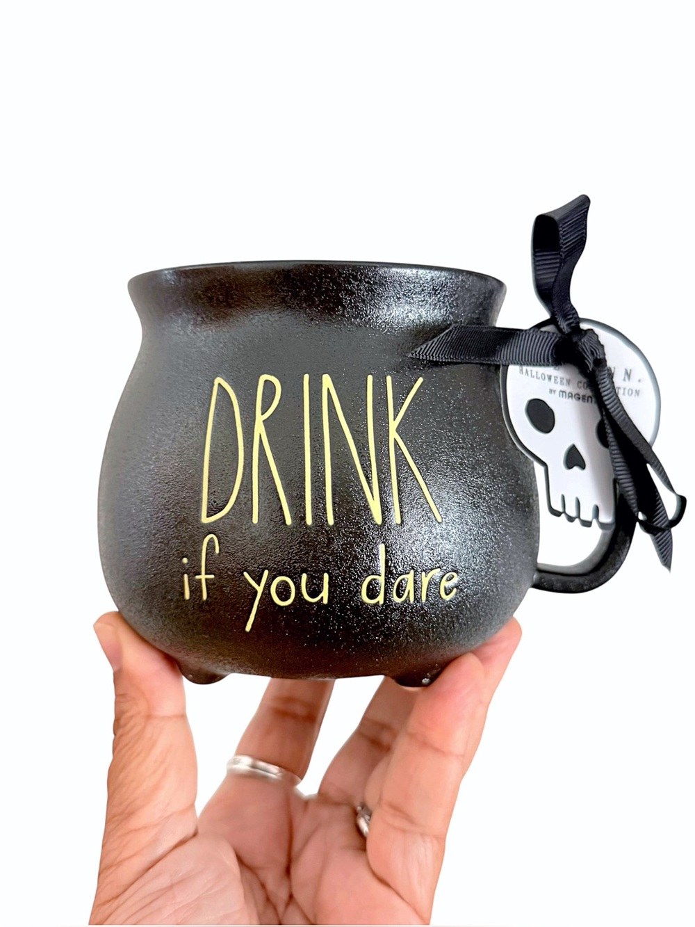 Rae Dunn Black 'Drink if You Dare' Halloween Cauldron Ceramic Mug